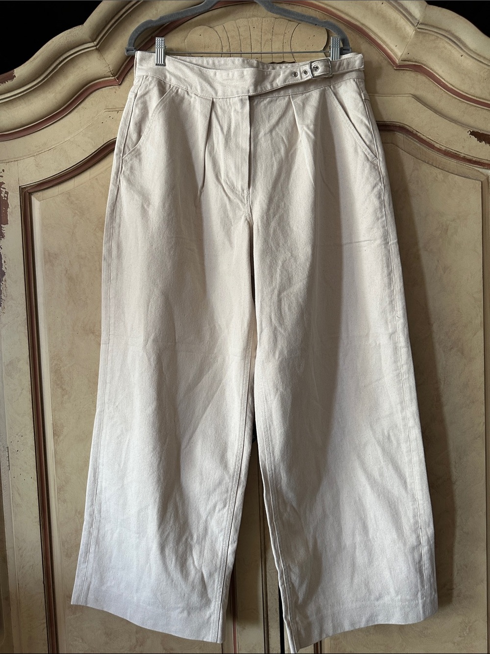 Free People Wide-Leg High-Rise Denim Jeans Pants Trousers in Ivory size 14